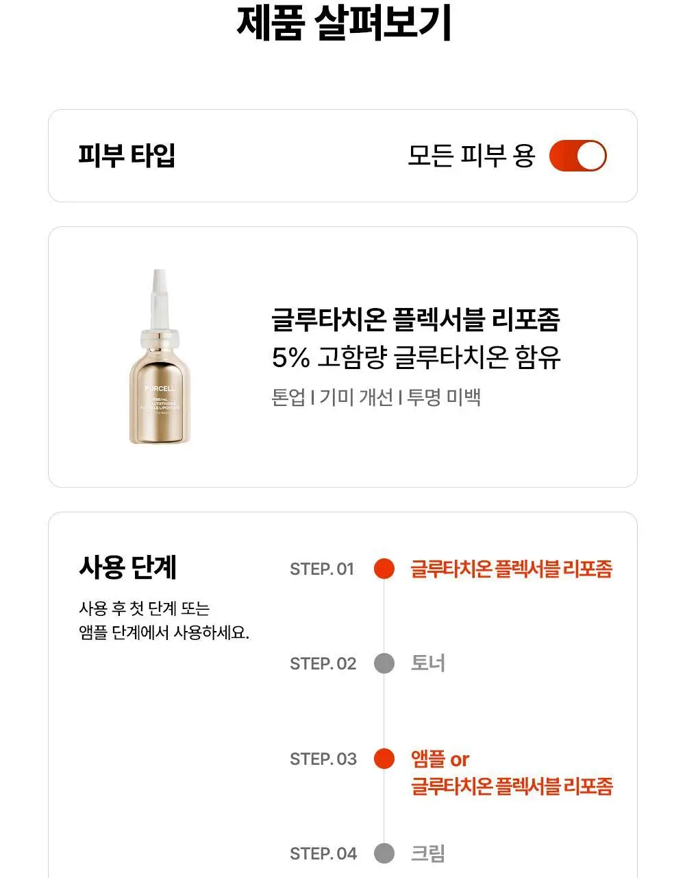 [잡티톤업] 퍼셀 880억/mL 글루타치온 플렉서블 리포좀 톤업앰플 20ml 상세페이지 27